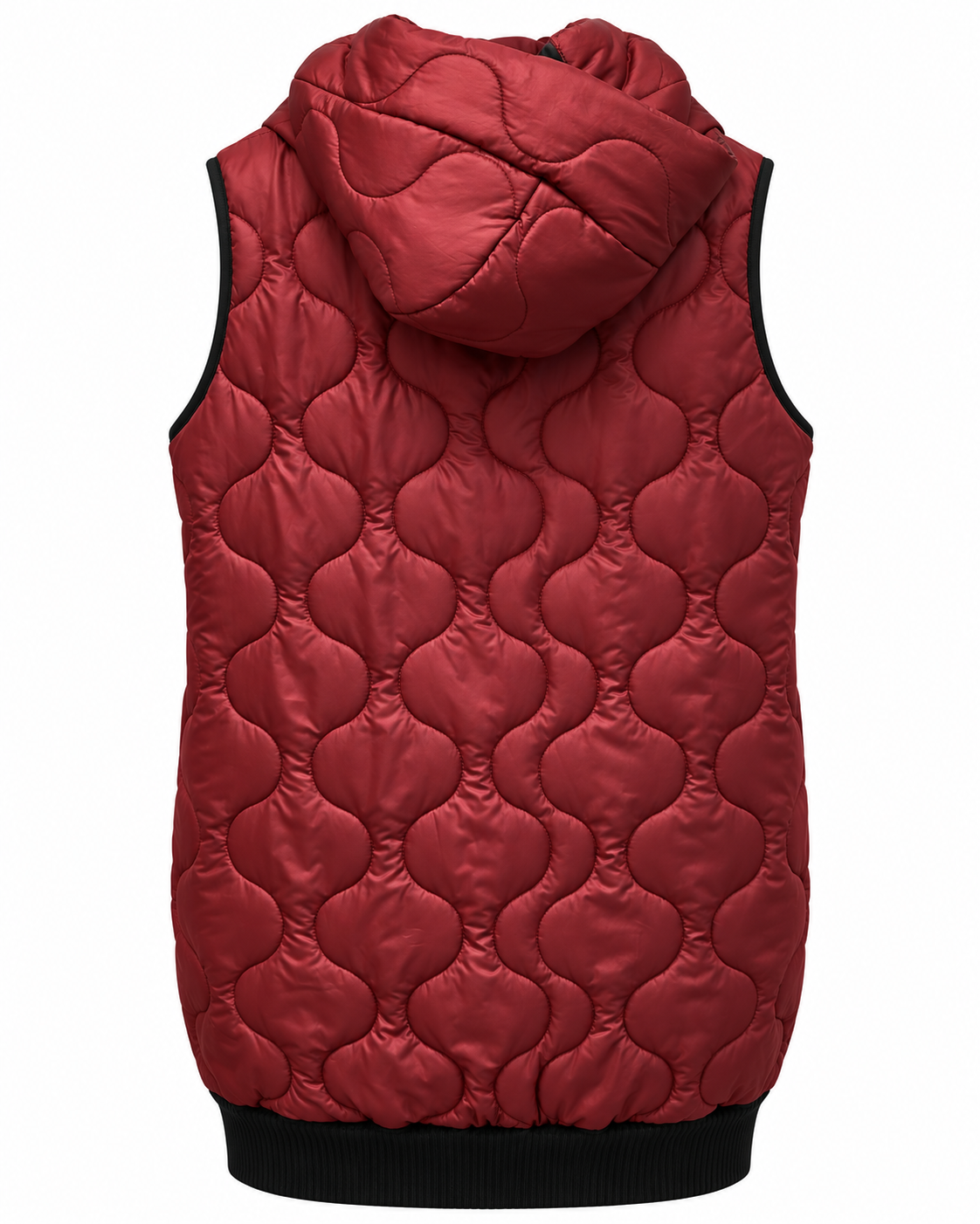 Burgundy Quilted Hooded Long Vest