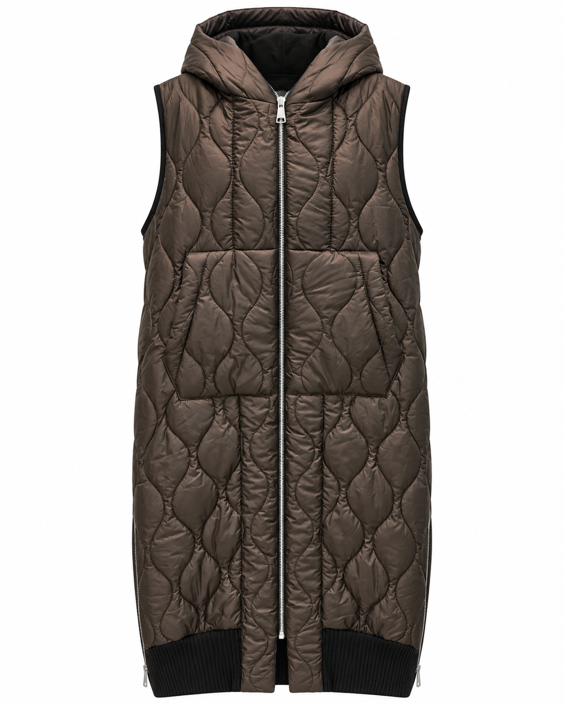 Brown Quilted Long Hooded Vest