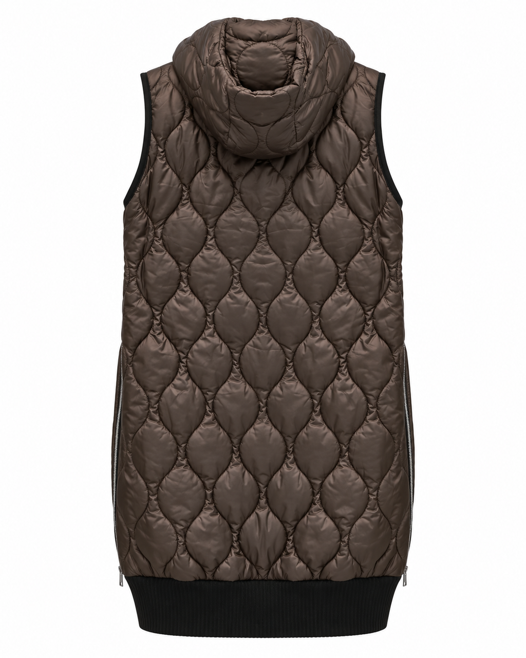 Brown Quilted Long Hooded Vest