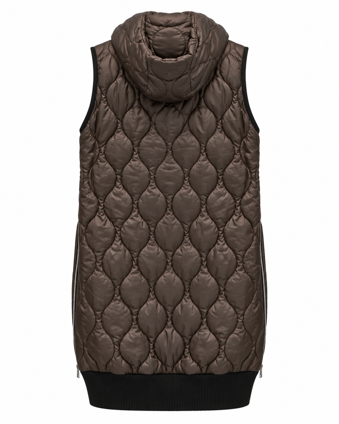 Brown Quilted Long Hooded Vest