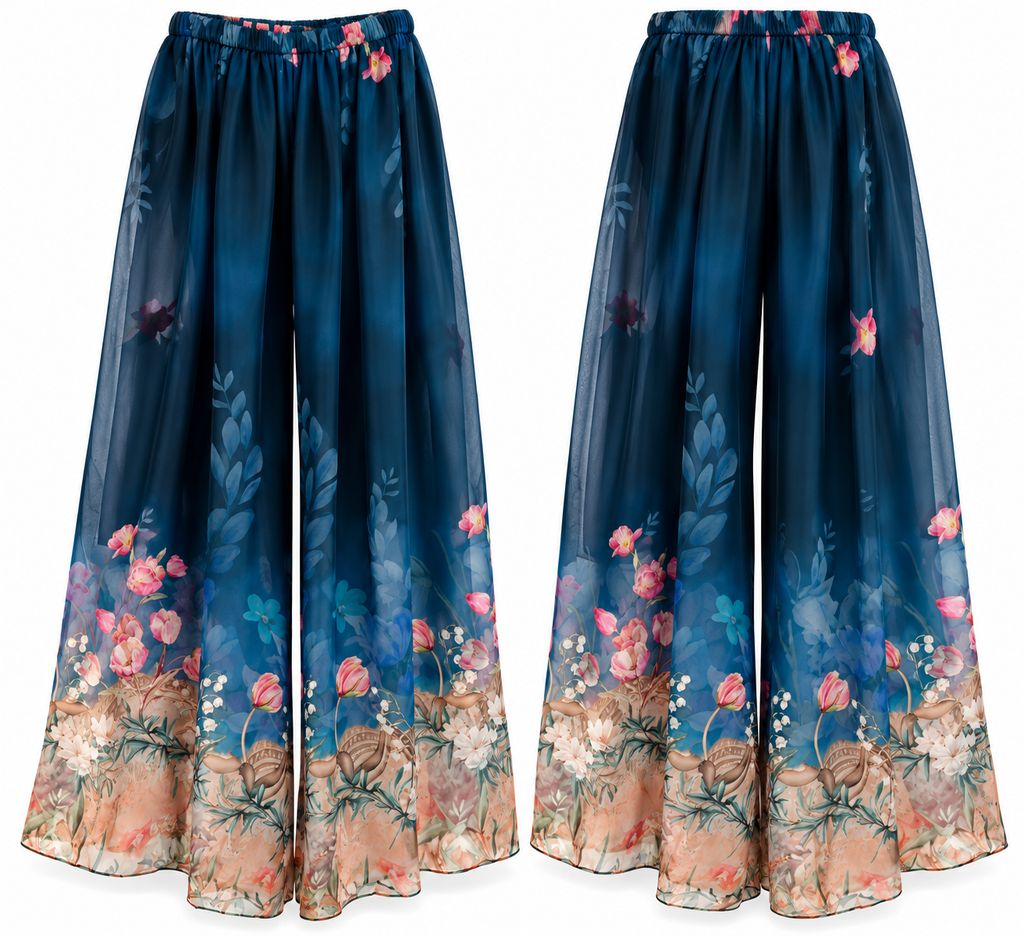 Floral Silk Wide-Leg Trouser Set
