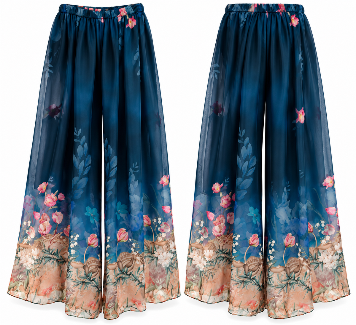 Floral Silk Wide-Leg Trouser Set