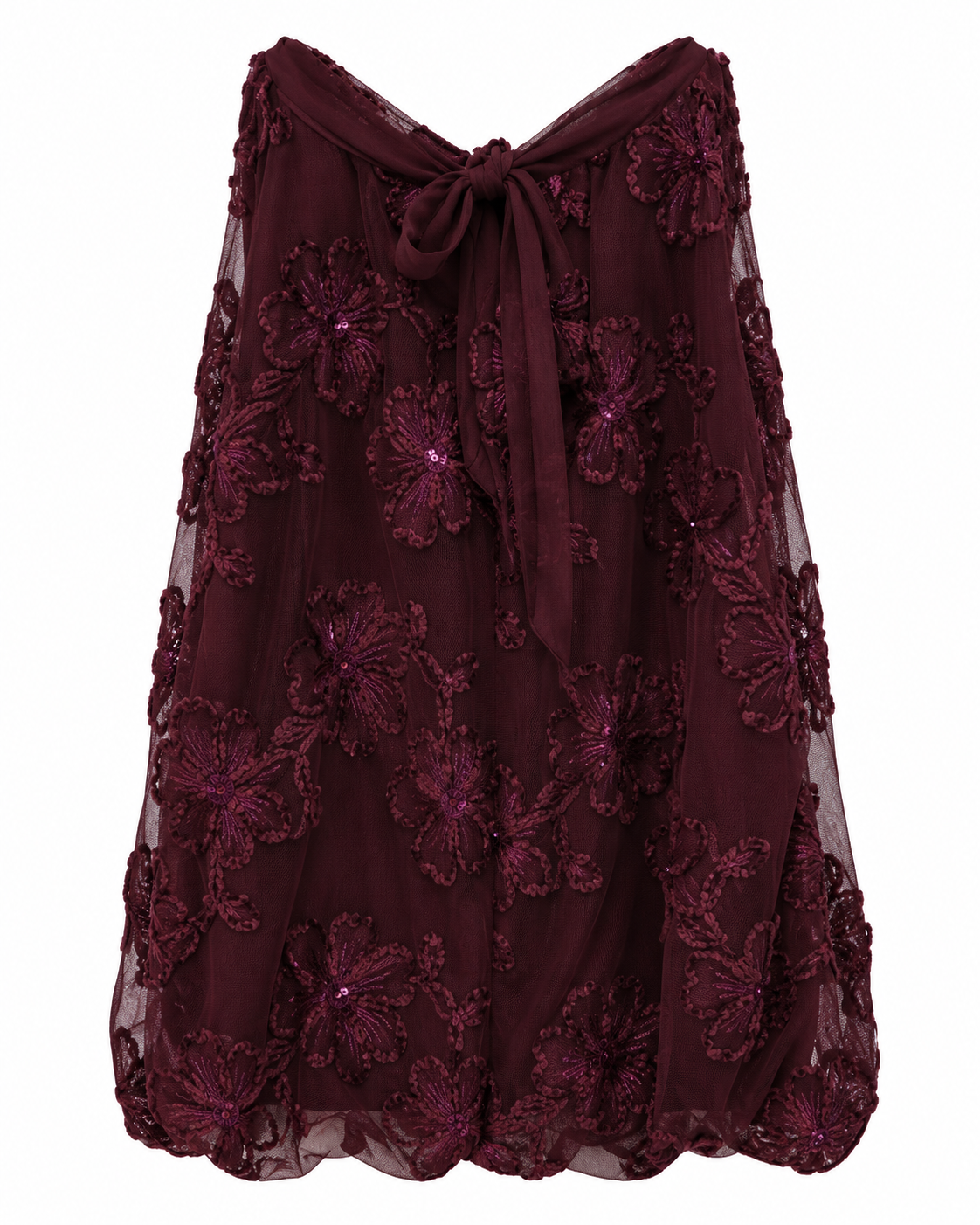 Burgundy Floral Sequin Overlay Top