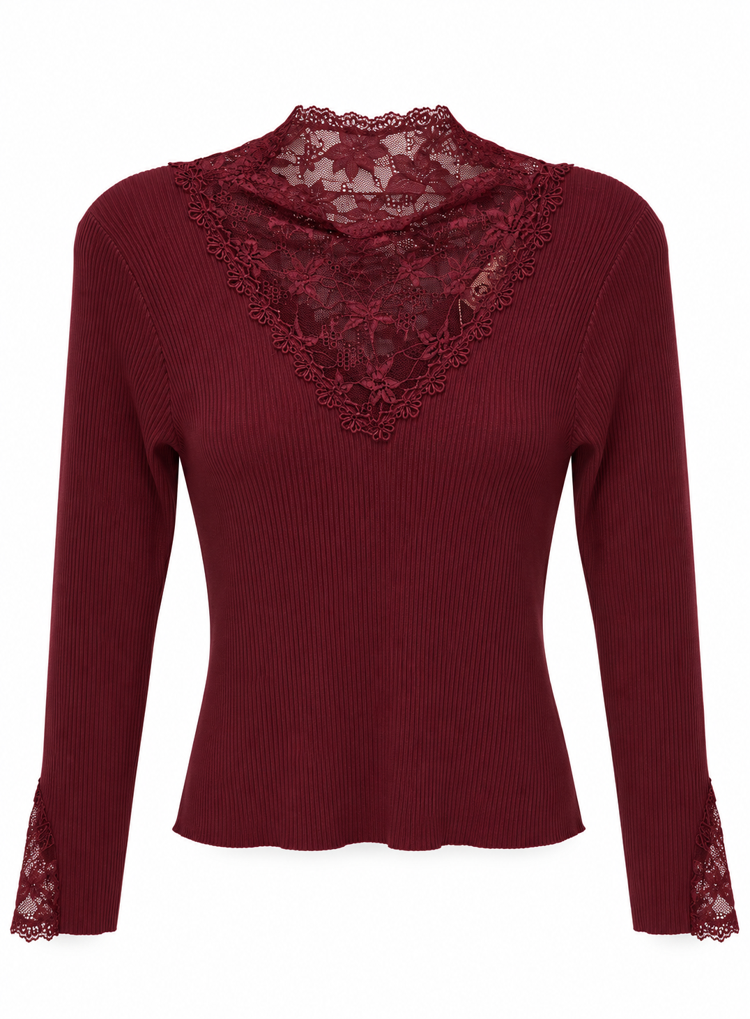 Fitted Knit Blouse with Lace