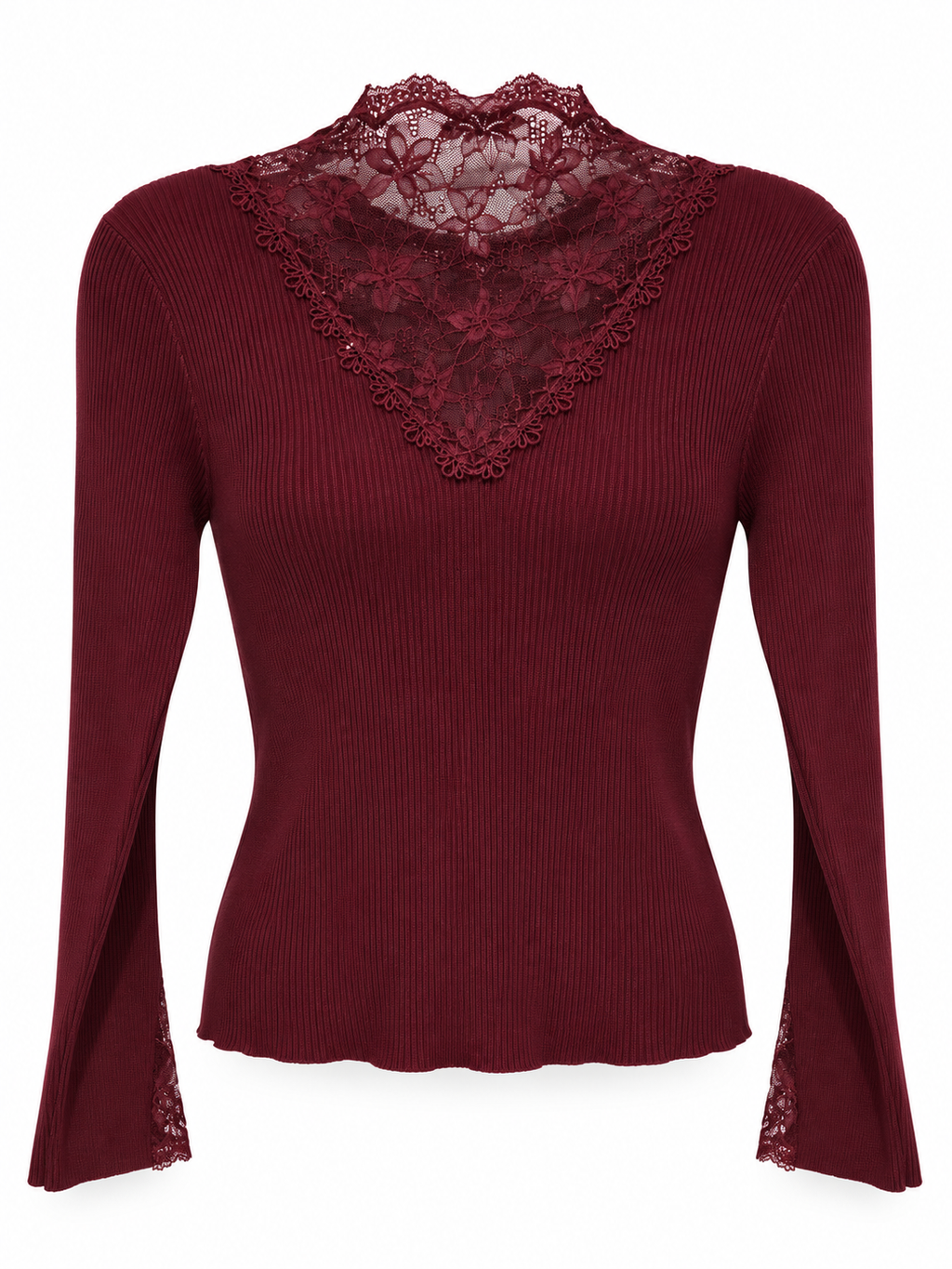 Fitted Knit Blouse with Lace