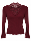 Fitted Knit Blouse with Lace