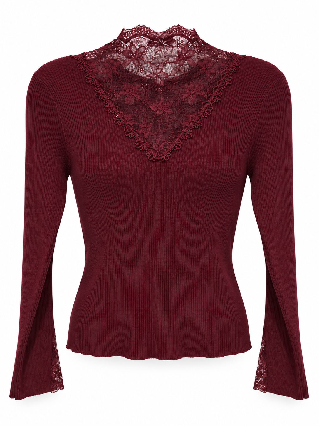 Fitted Knit Blouse with Lace