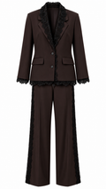 Brown Lace-Trimmed Suit Set