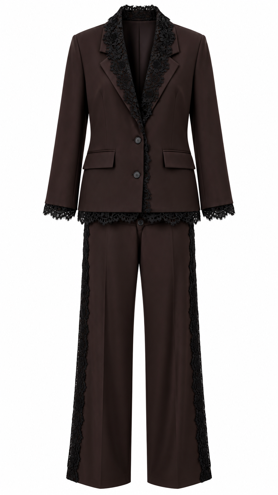 Brown Lace-Trimmed Suit Set