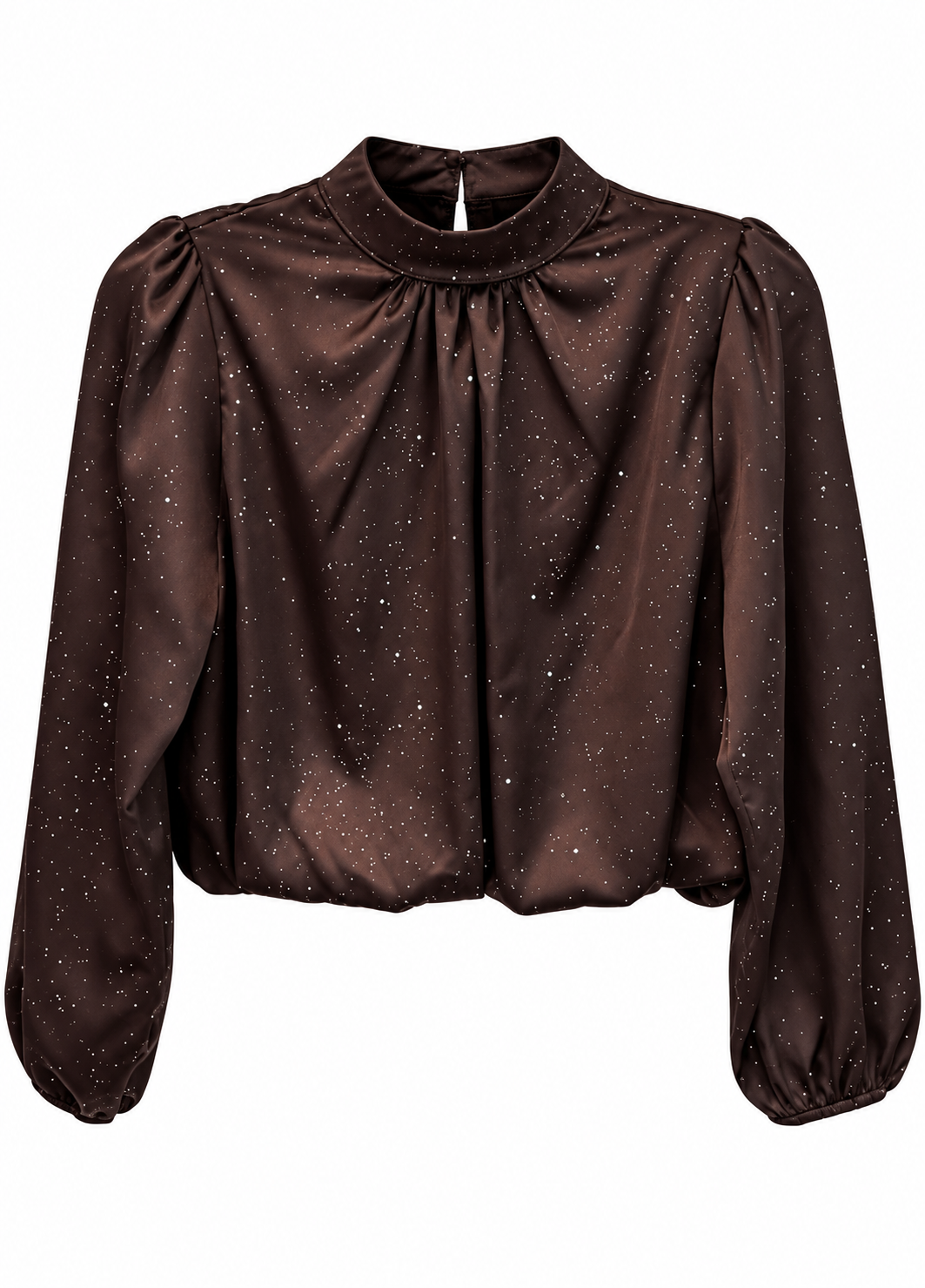 Brown Sparkle High-Neck Blouse