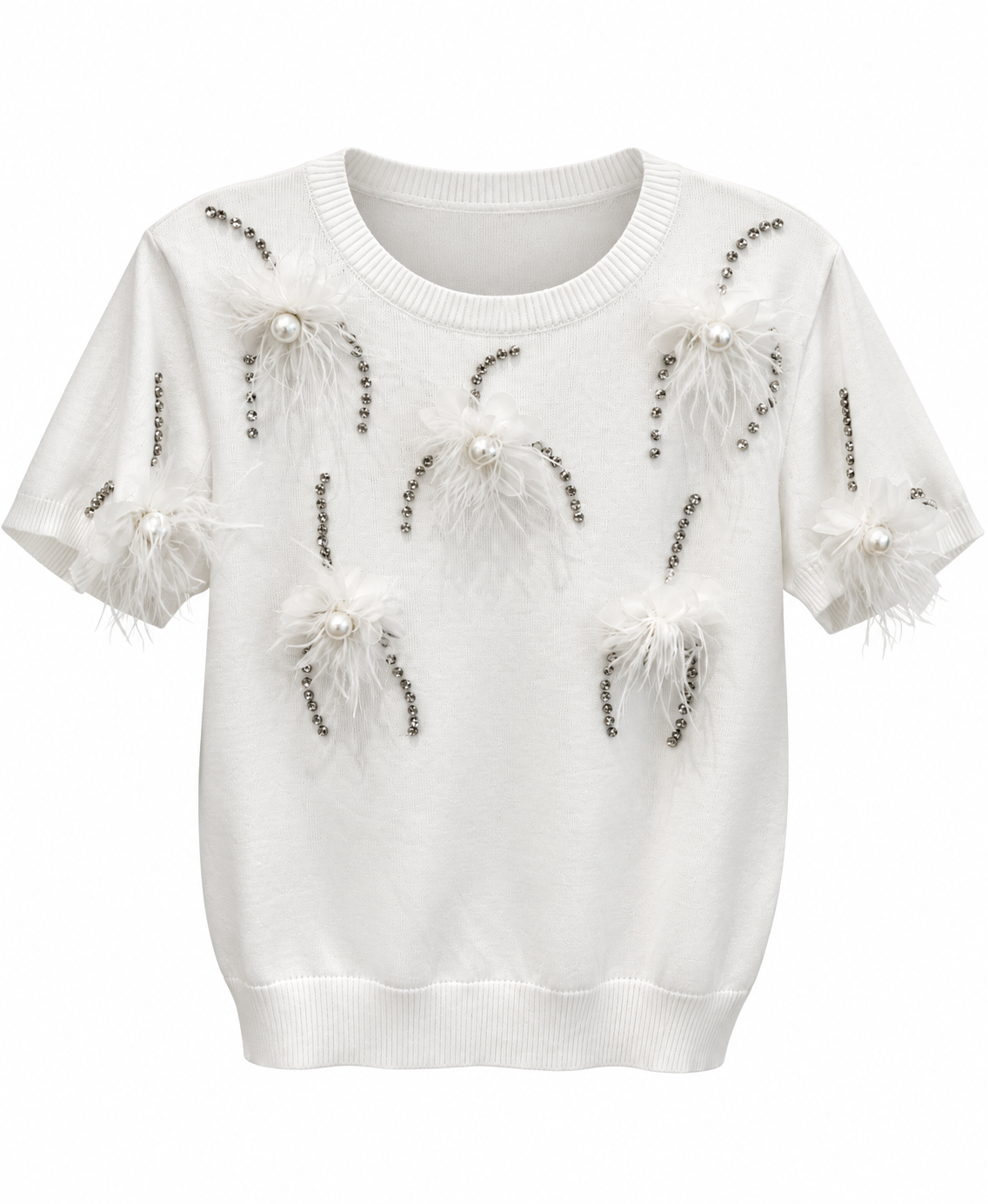 Feather-Detail Embellished Knit Sweater