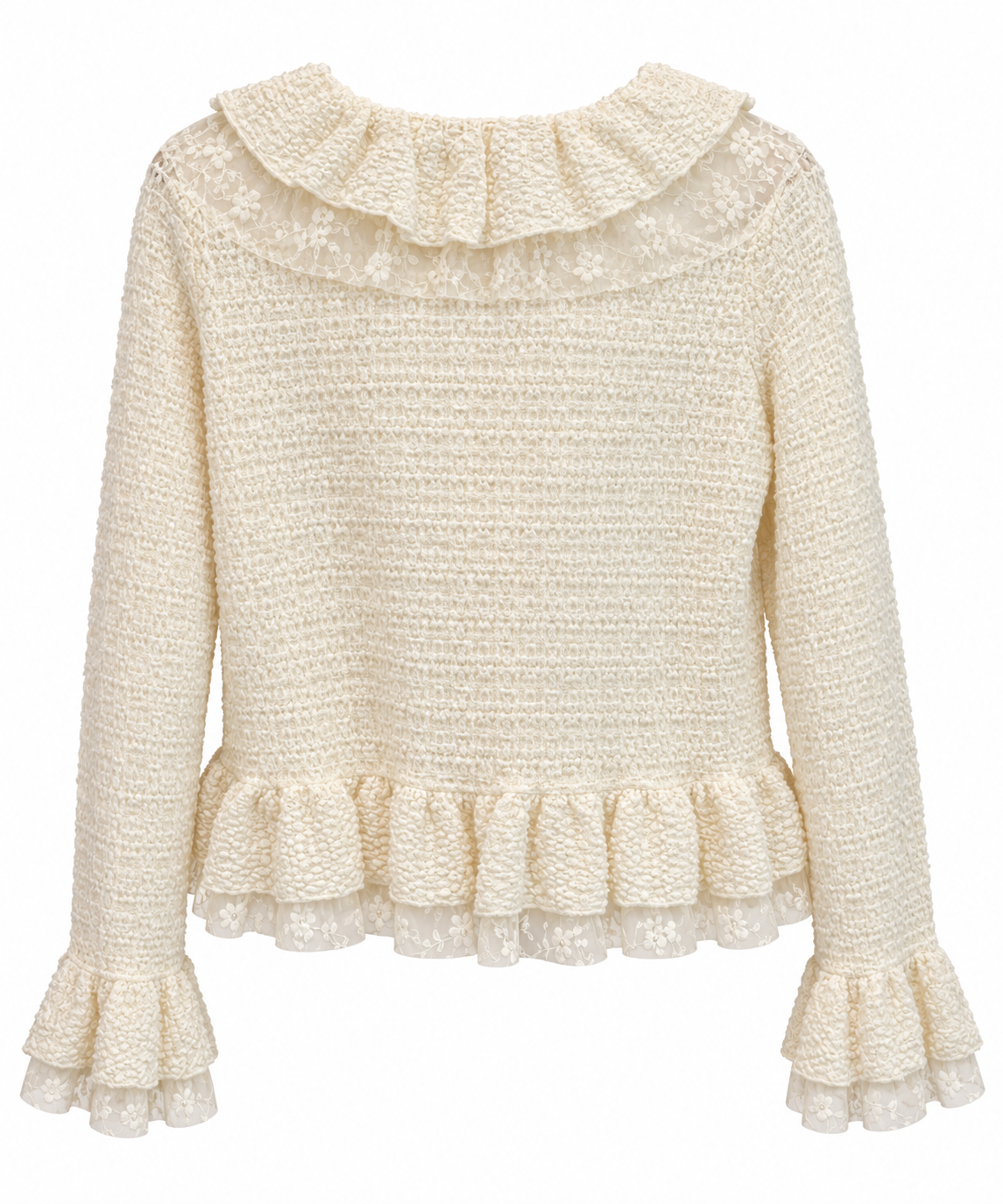 Lace Ruffle Tie-Front Blouse