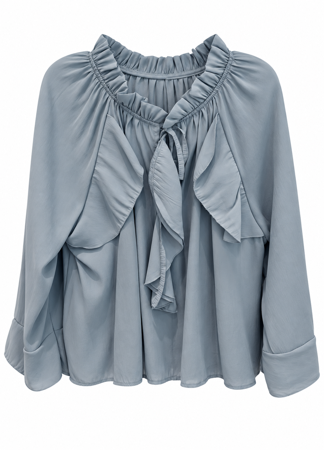 Ruffle Tie-Neck Long Sleeve Blouse