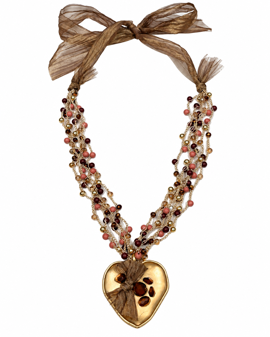 Gold Heart Pendant Beaded Necklace