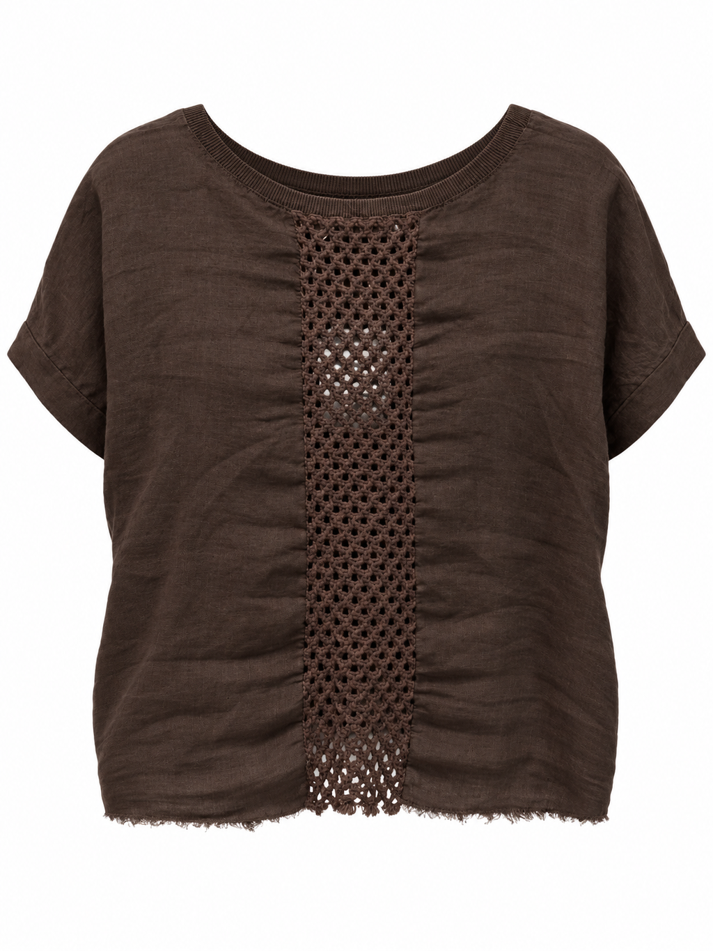 Linen top with openwork back panel, back view