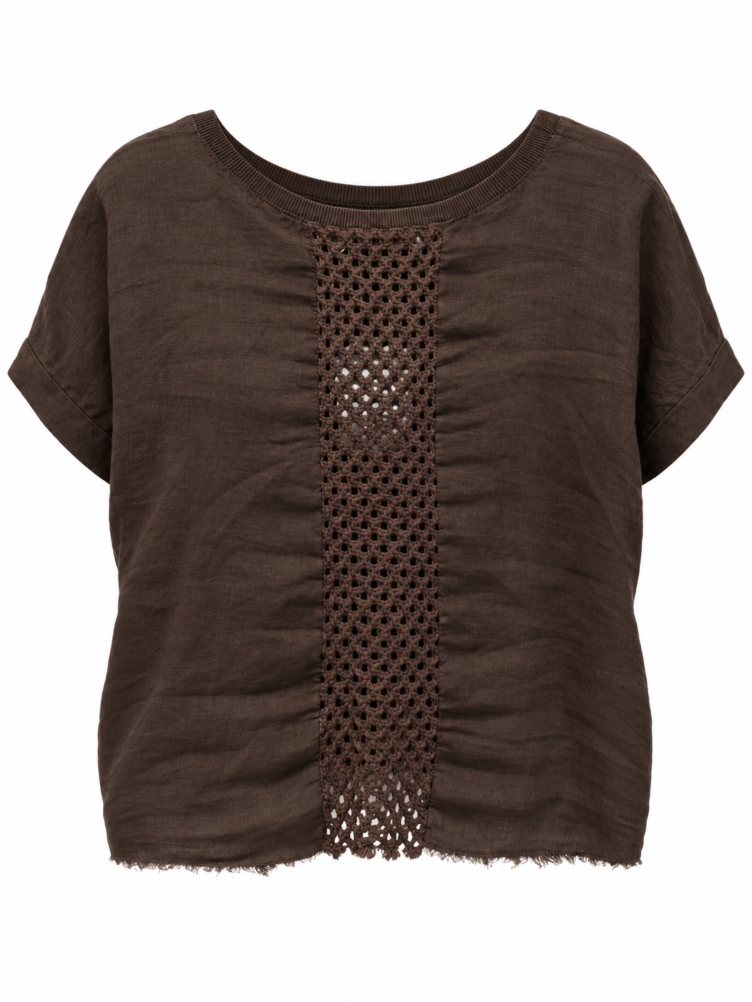 Linen top with openwork back panel, back view