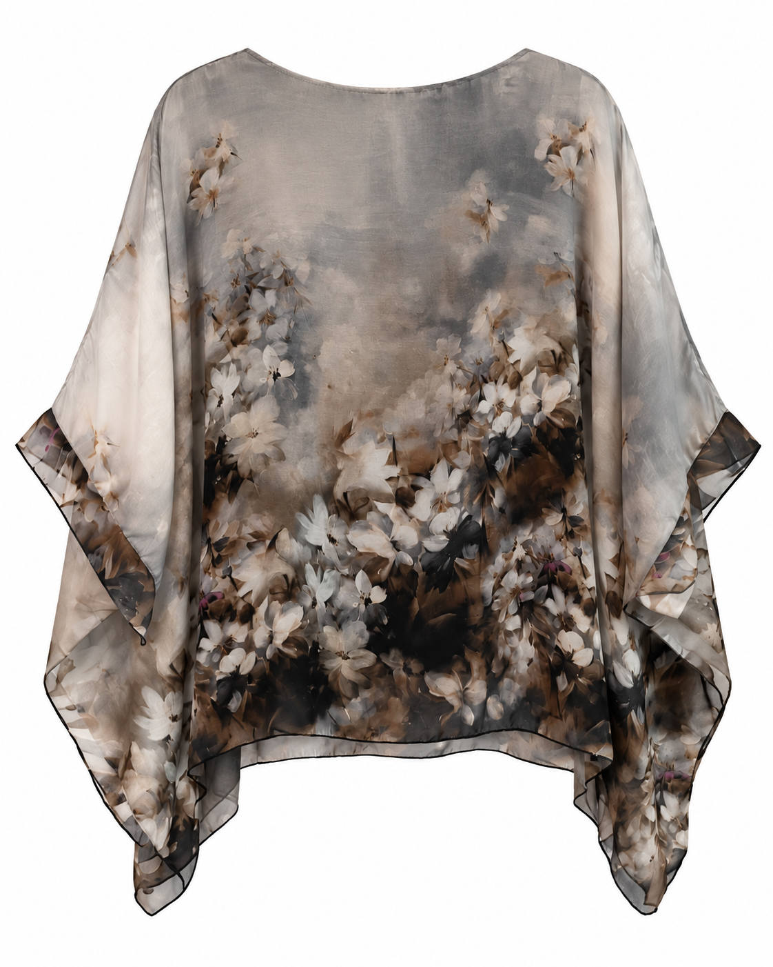 Grey floral silk blouse back