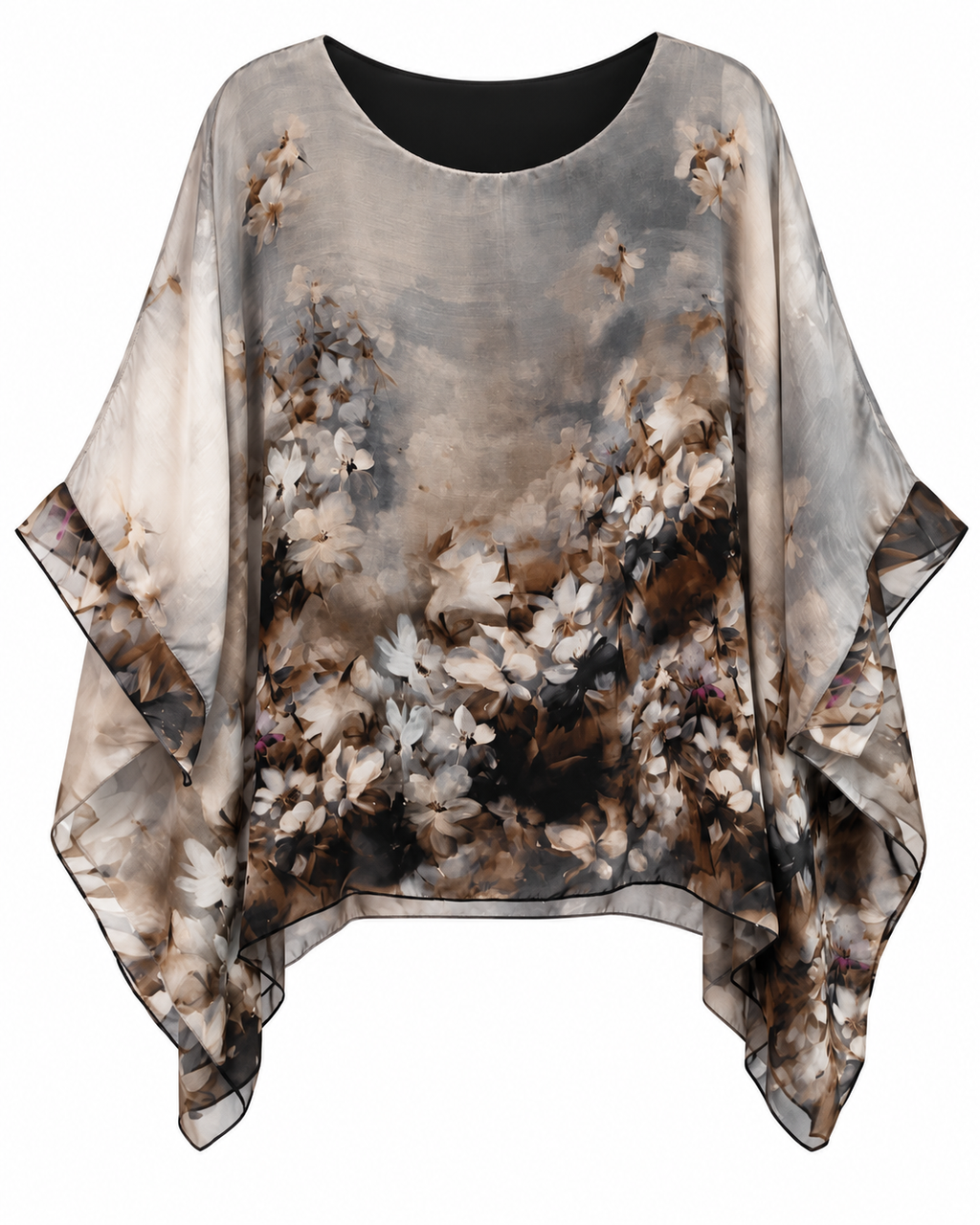Grey floral silk blouse front