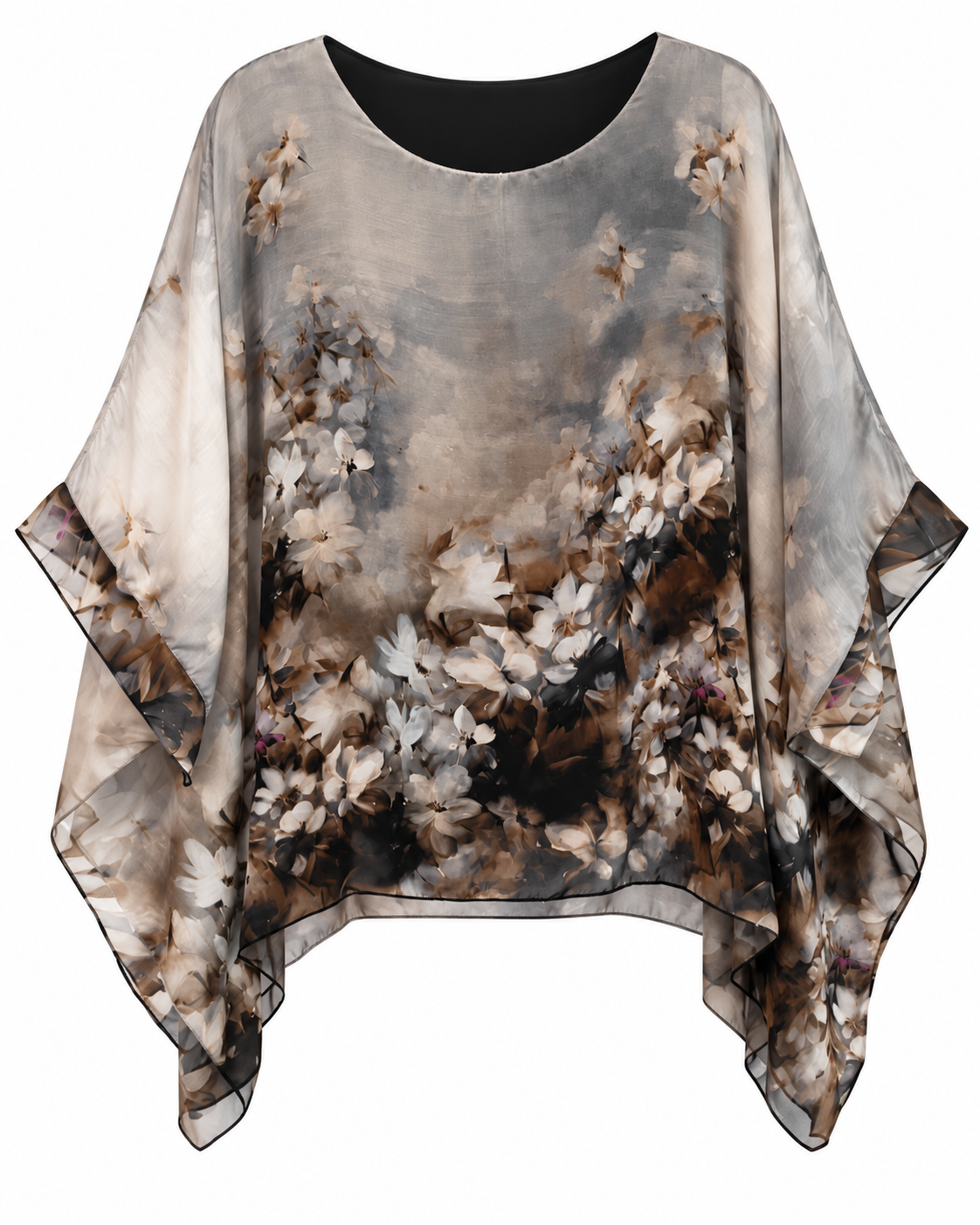 Grey floral silk blouse front
