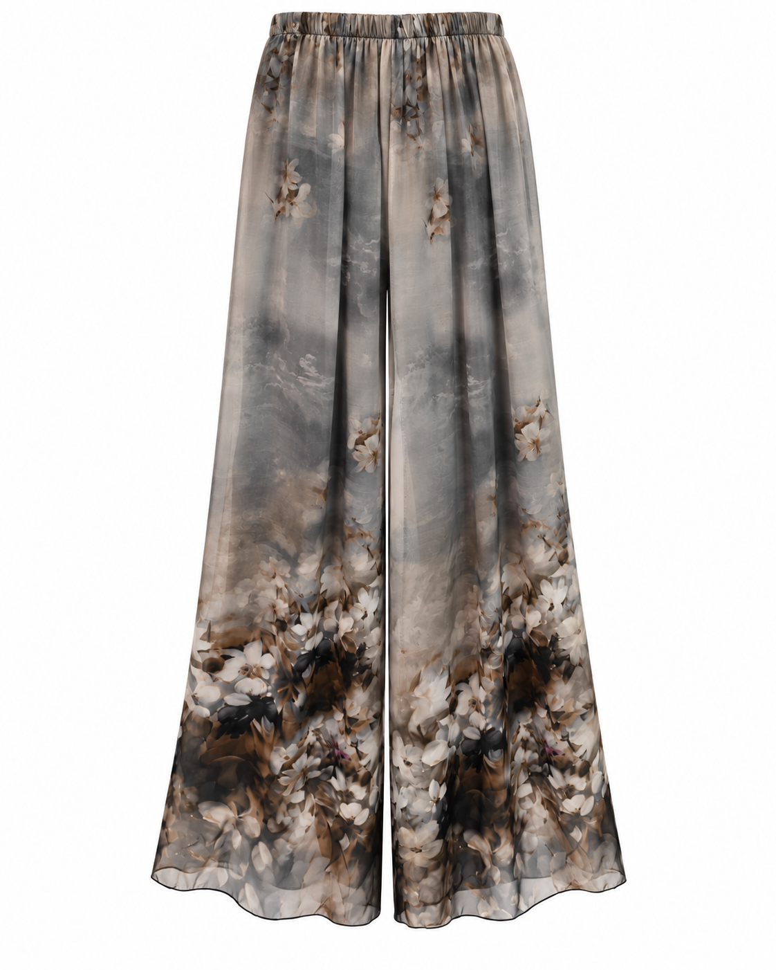 Grey floral silk pants back