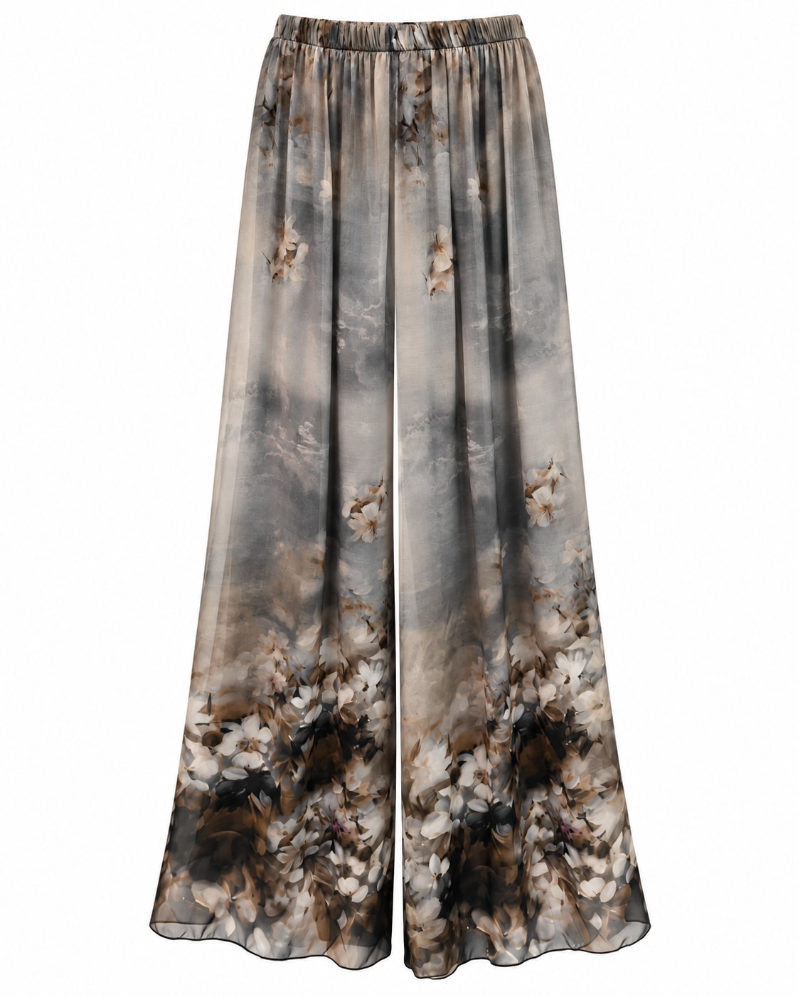 Grey floral silk pants front