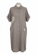 Taupe Linen Shirt Dress with Glitter Hearts