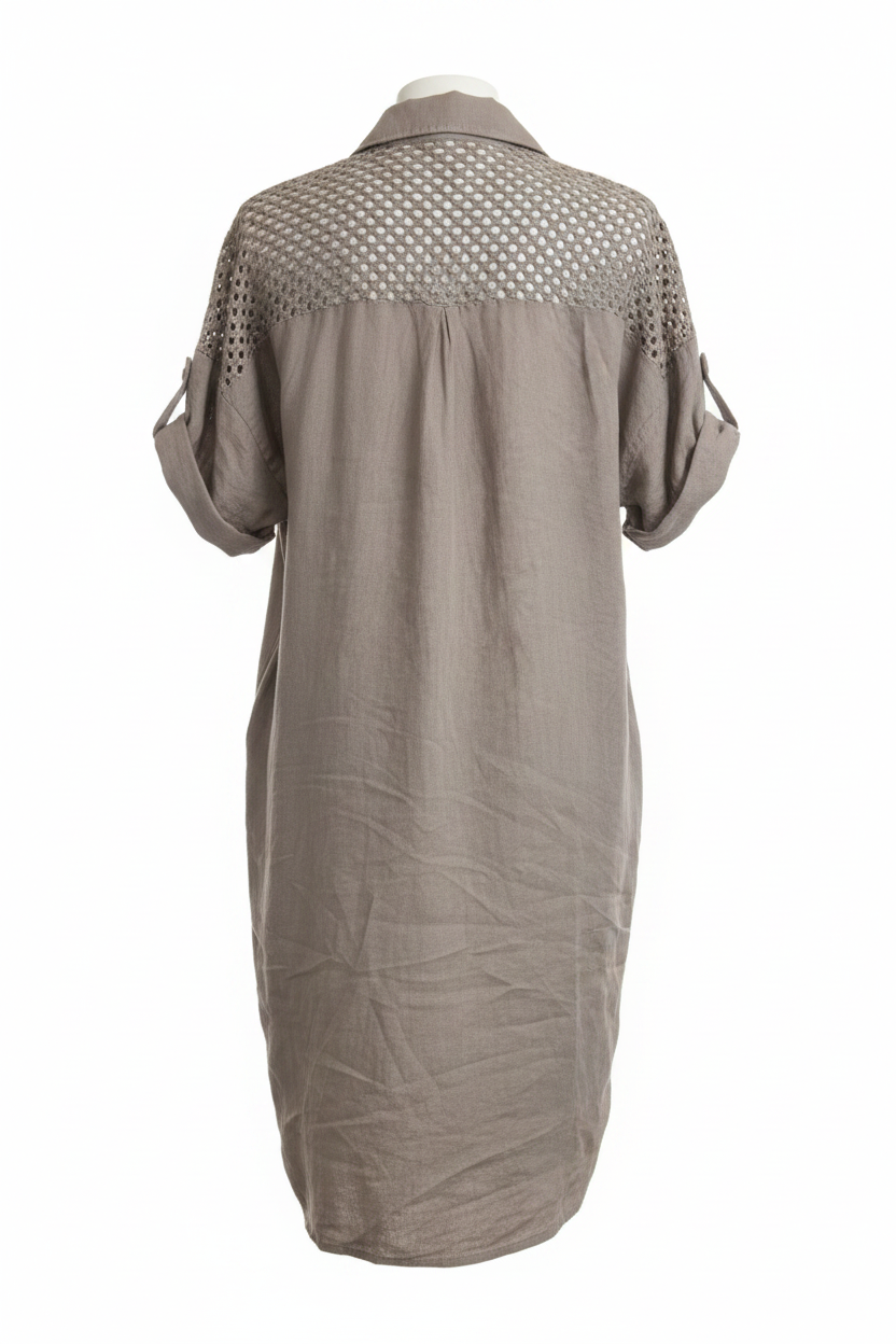 Taupe Linen Shirt Dress with Glitter Hearts