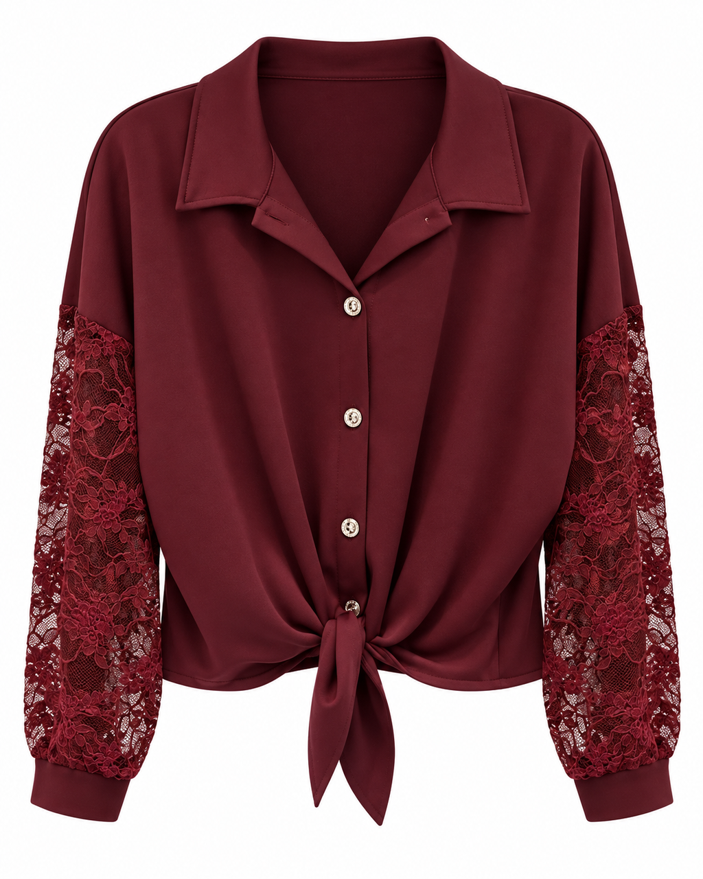 Burgundy Lace-Sleeve Set
