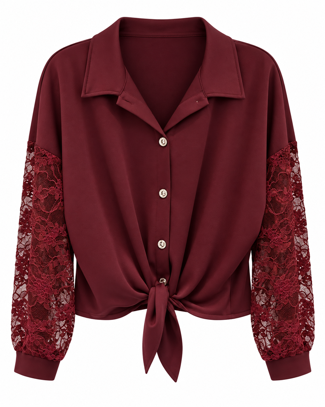 Burgundy Lace-Sleeve Set
