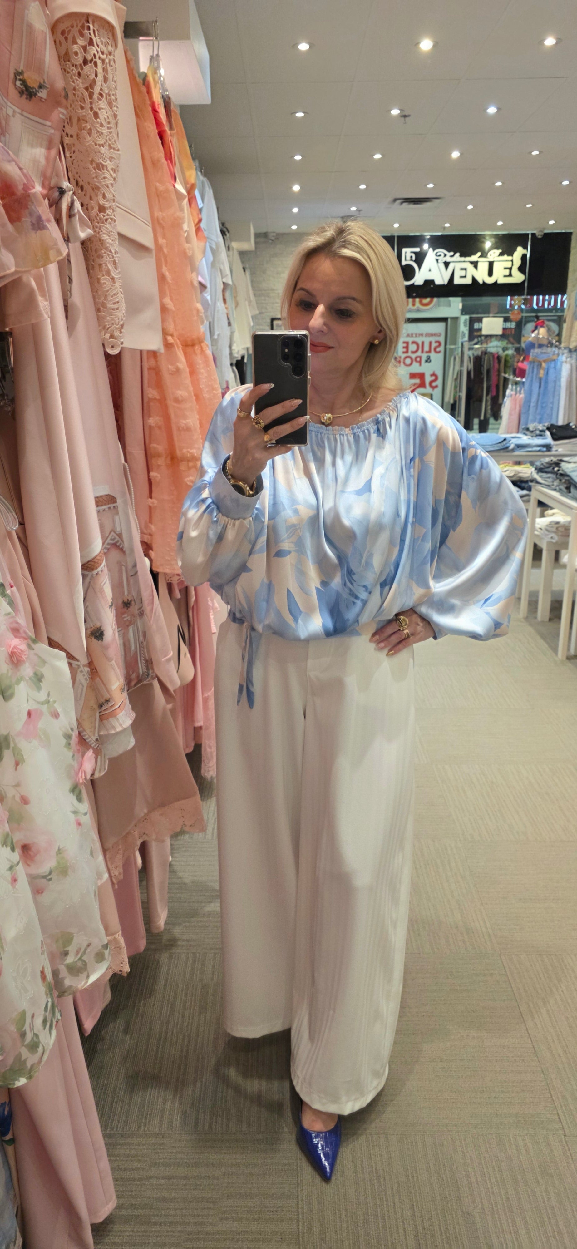 Sky Blue Satin Blouse