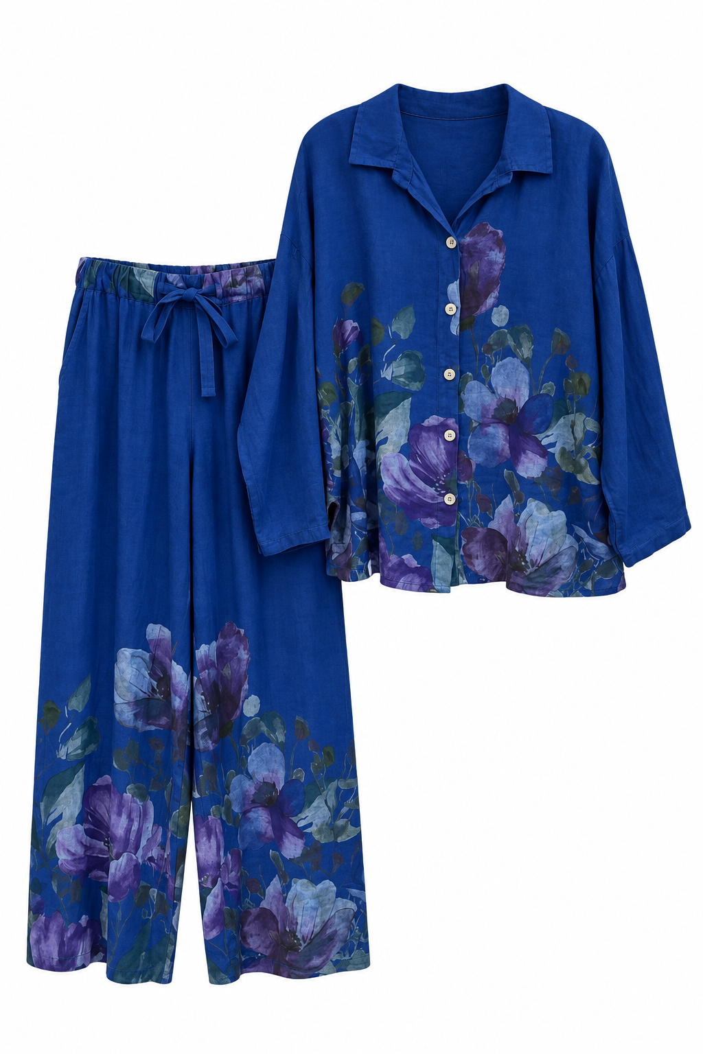 Royal Blue Floral Linen Set