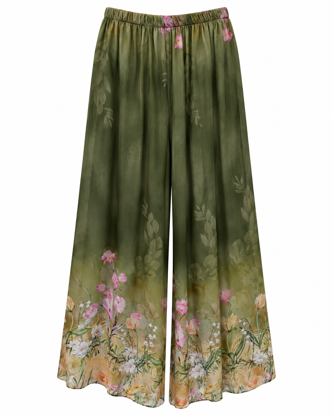Olive floral palazzo pants back