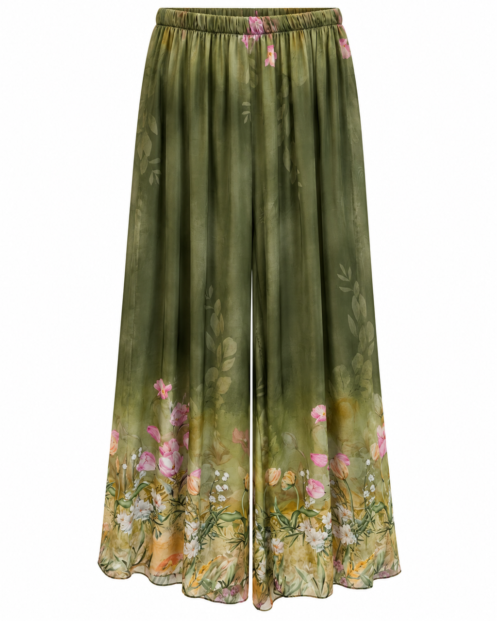 Olive floral palazzo pants front