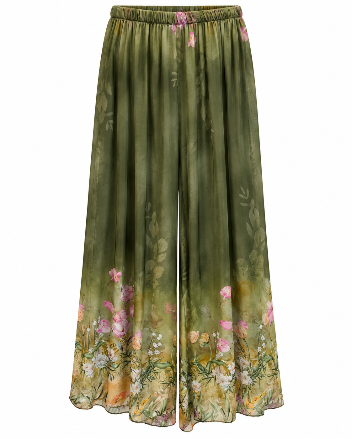 Olive floral palazzo pants front