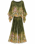 Olive floral two-piece matching outfit set