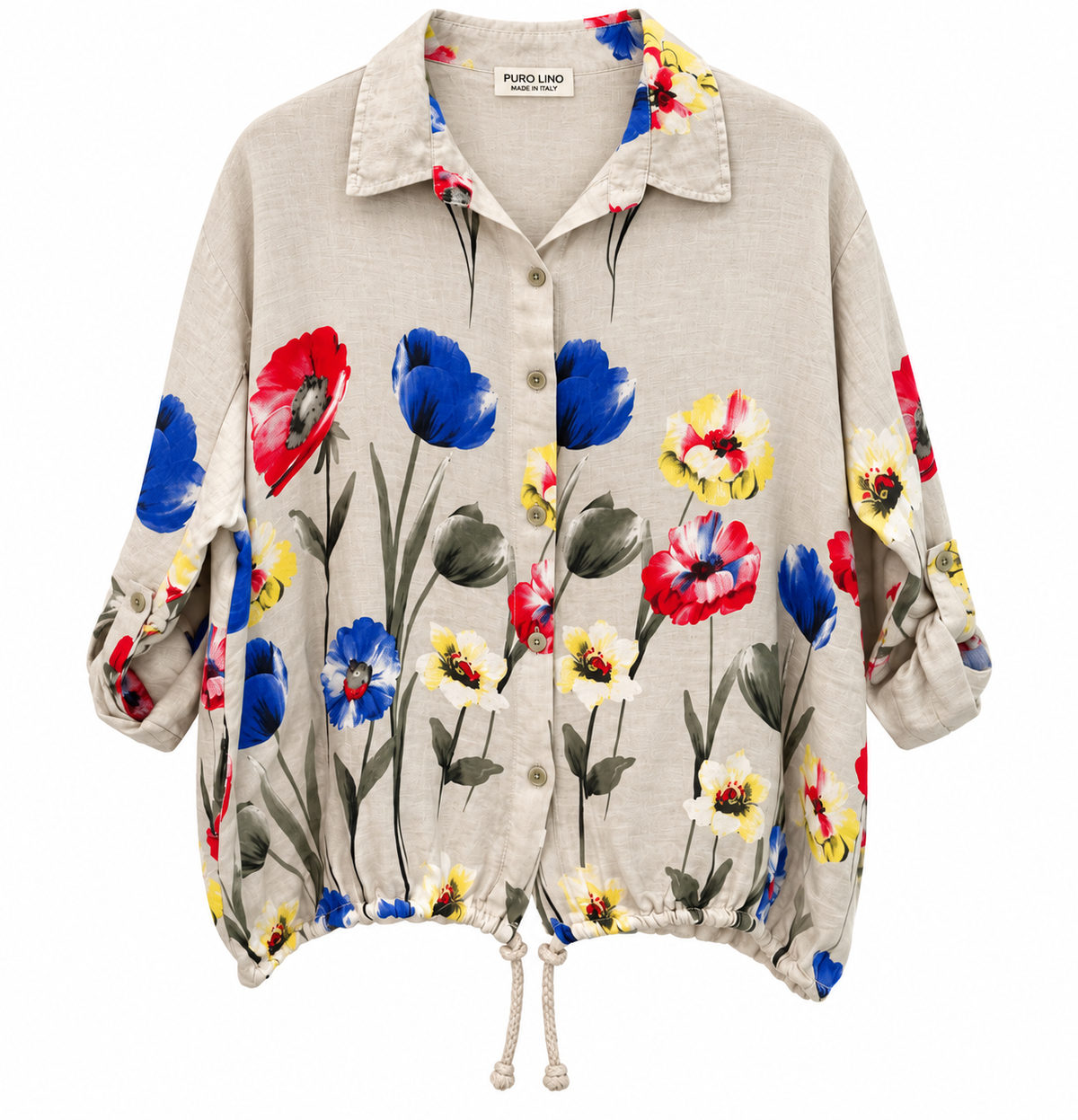 Italian Linen Floral Shirt Puro Lino front view