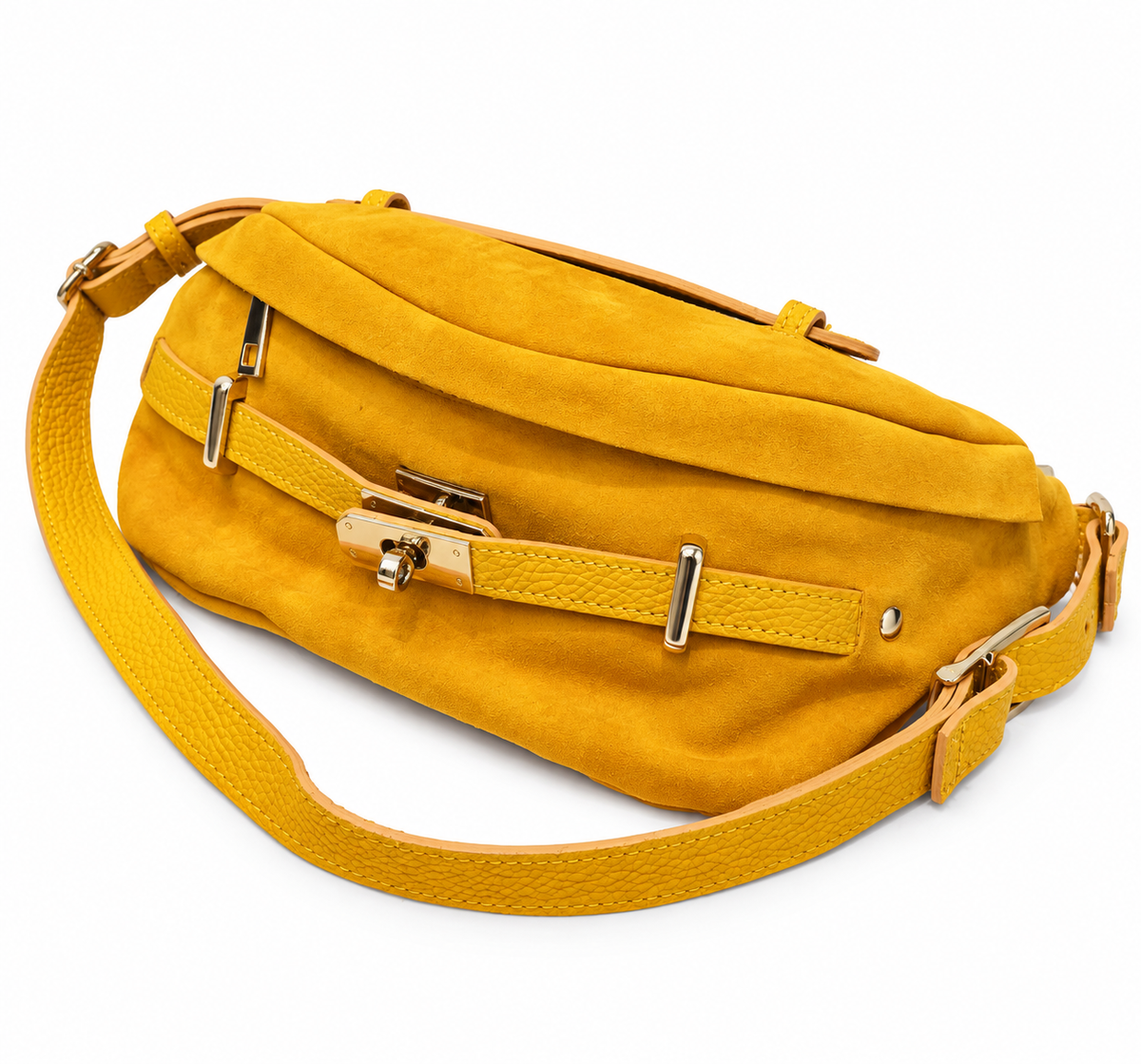 Yellow Suede Buckle Crossbody Bag