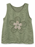Sage Linen Crochet Flower Tank