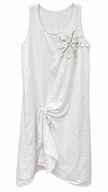 White Linen Crystal Crochet Star Appliqué Side-Tie Midi Dress