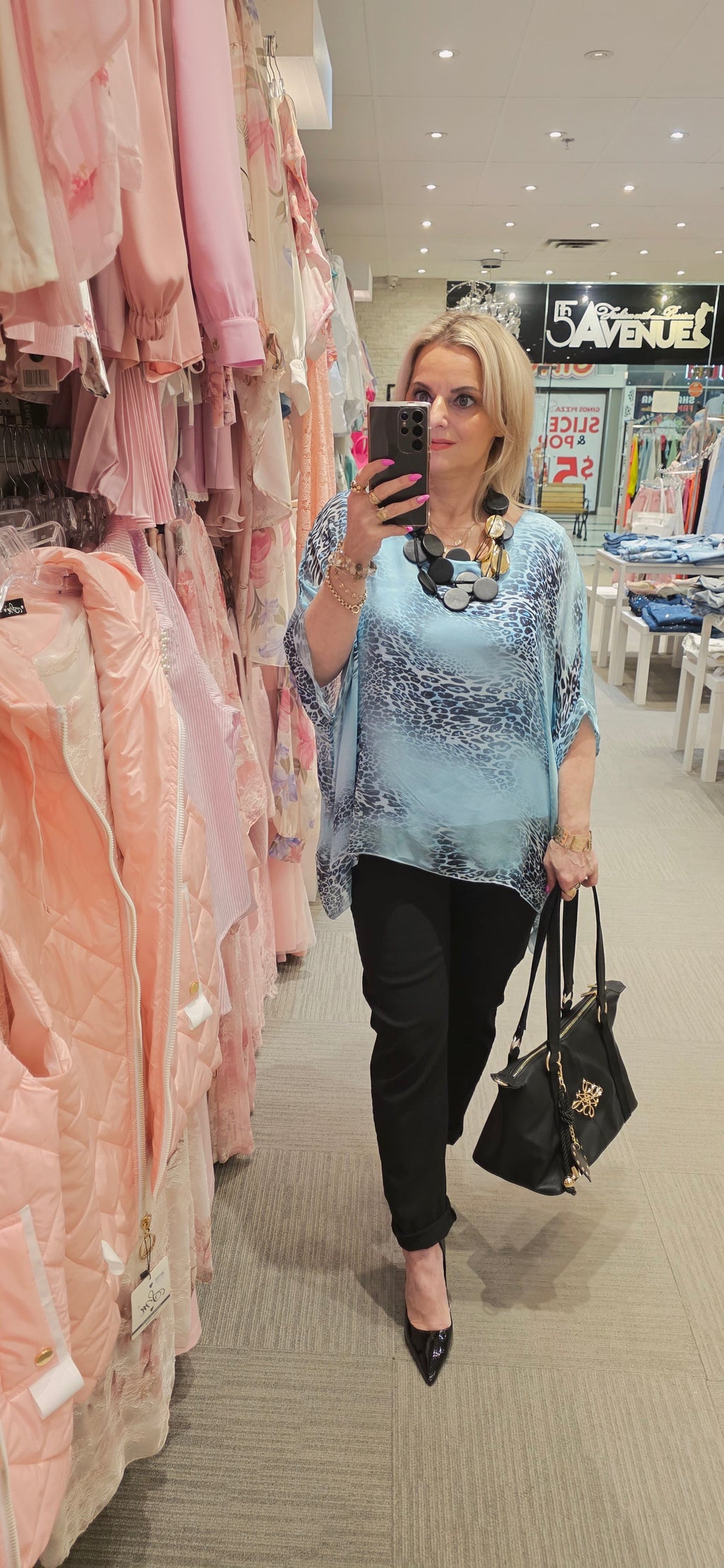 Blue Leopard Print Silky Blouse one size fits S/M/L/XL
