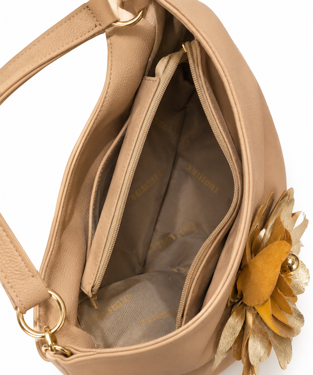 Camel Floral Eco Leather Hobo Bag