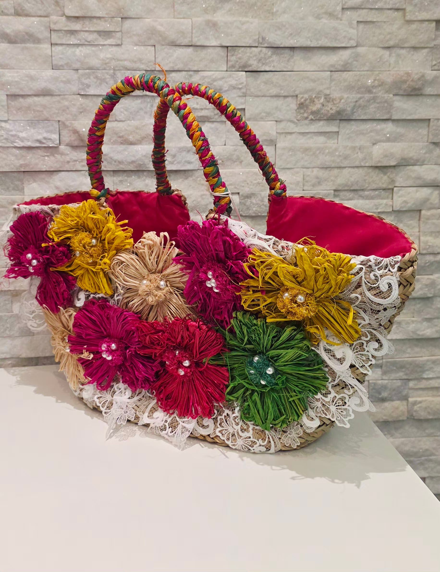 Fiesta Raffia Flower Basket Tote