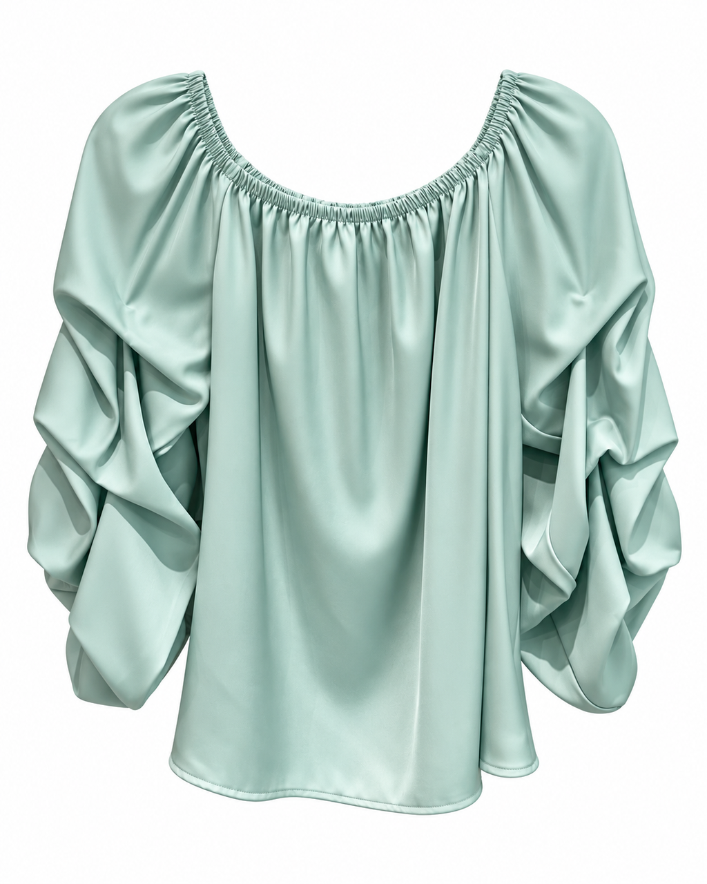 Sage Satin Off-Shoulder Blouse
