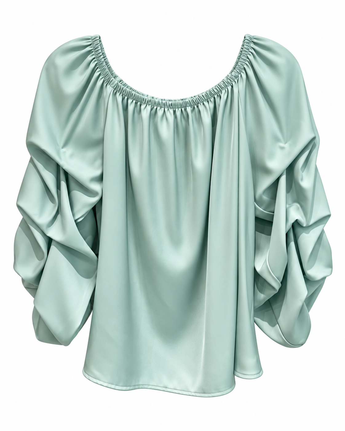 Sage Satin Off-Shoulder Blouse