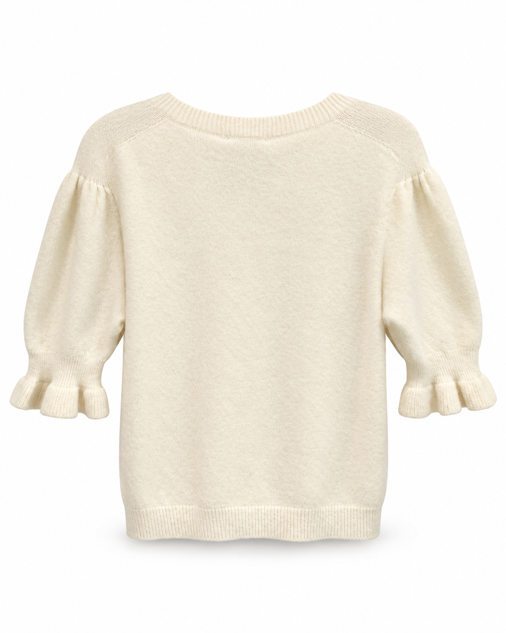 Ivory Puff Sleeve Ruffle Cuff Knit Top