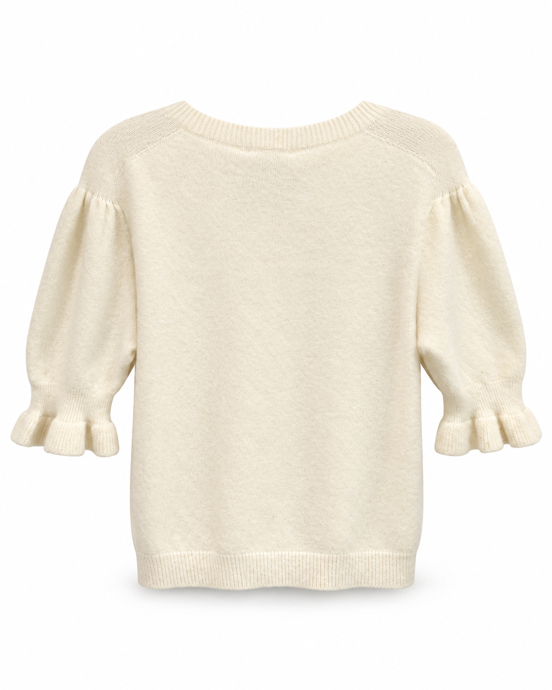 Ivory Puff Sleeve Ruffle Cuff Knit Top