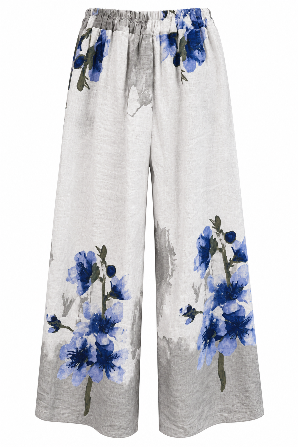 Floral Linen Wide-Leg Trousers