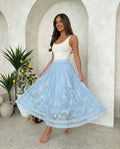 Baby Blue Lace Tulle Midi Skirt