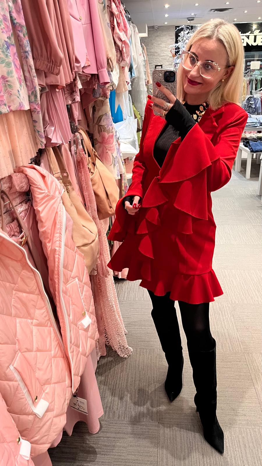 Red Ruffle Mini Dress fits S/M