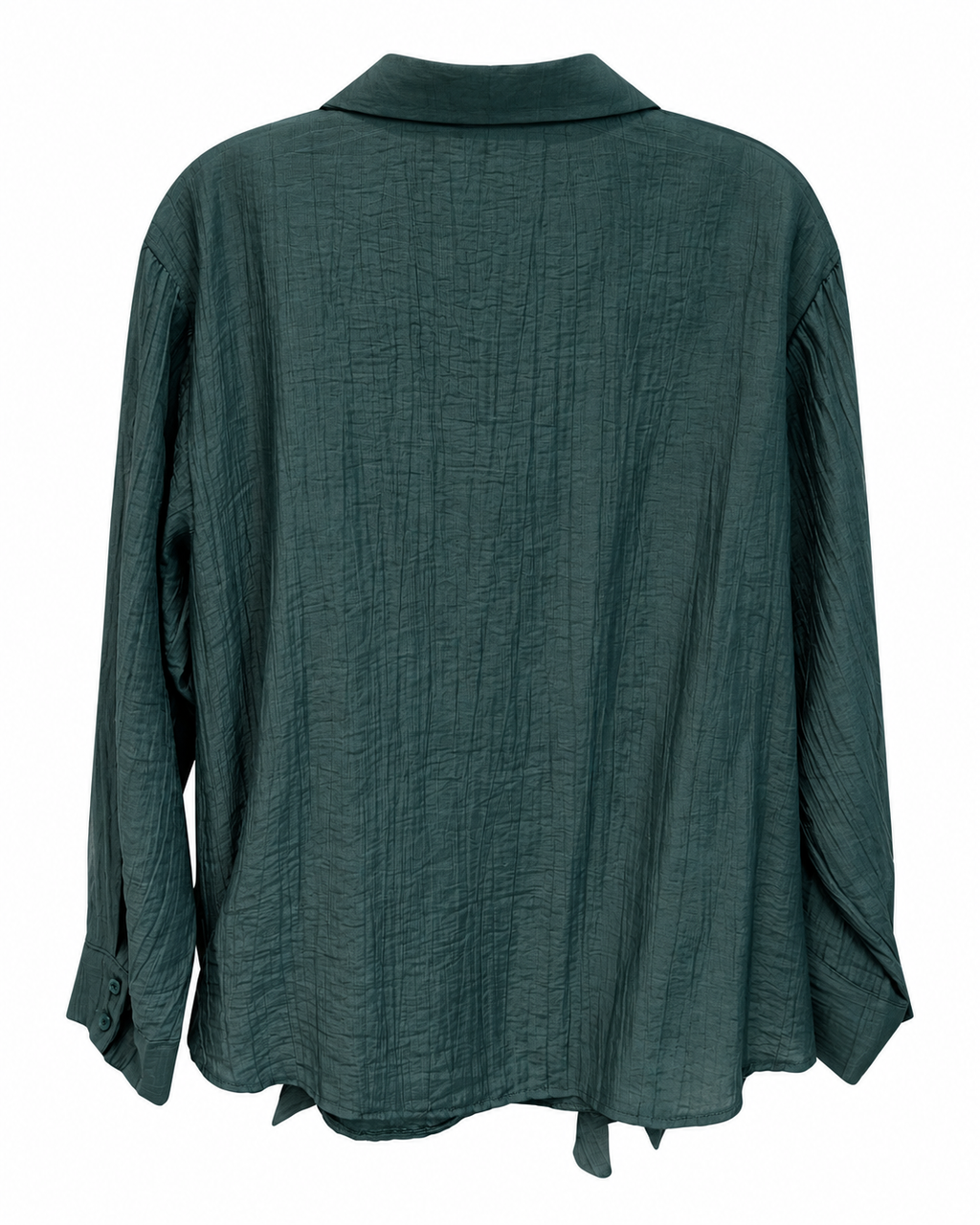 Forest Green Ruffle-Front Crinkle Blouse